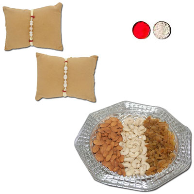 "Symphony Pearls Rakhi Combo - JPRAK-23-06 (2 Rakhis), Dryfruit Thali - code RD700 - Click here to View more details about this Product